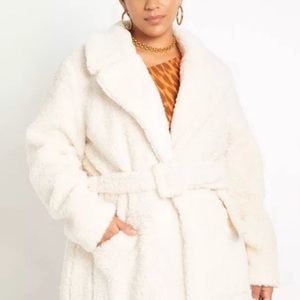 ELOQUII plus size teddy Sherpa coat with belt